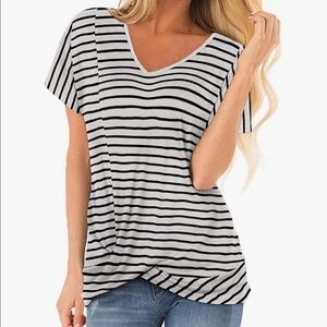 Sieanear short sleeve V neck solid color twist knots summer casual top